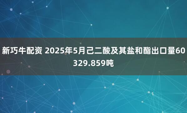 新巧牛配资 2025年5月己二酸及其盐和酯出口量60329.859吨